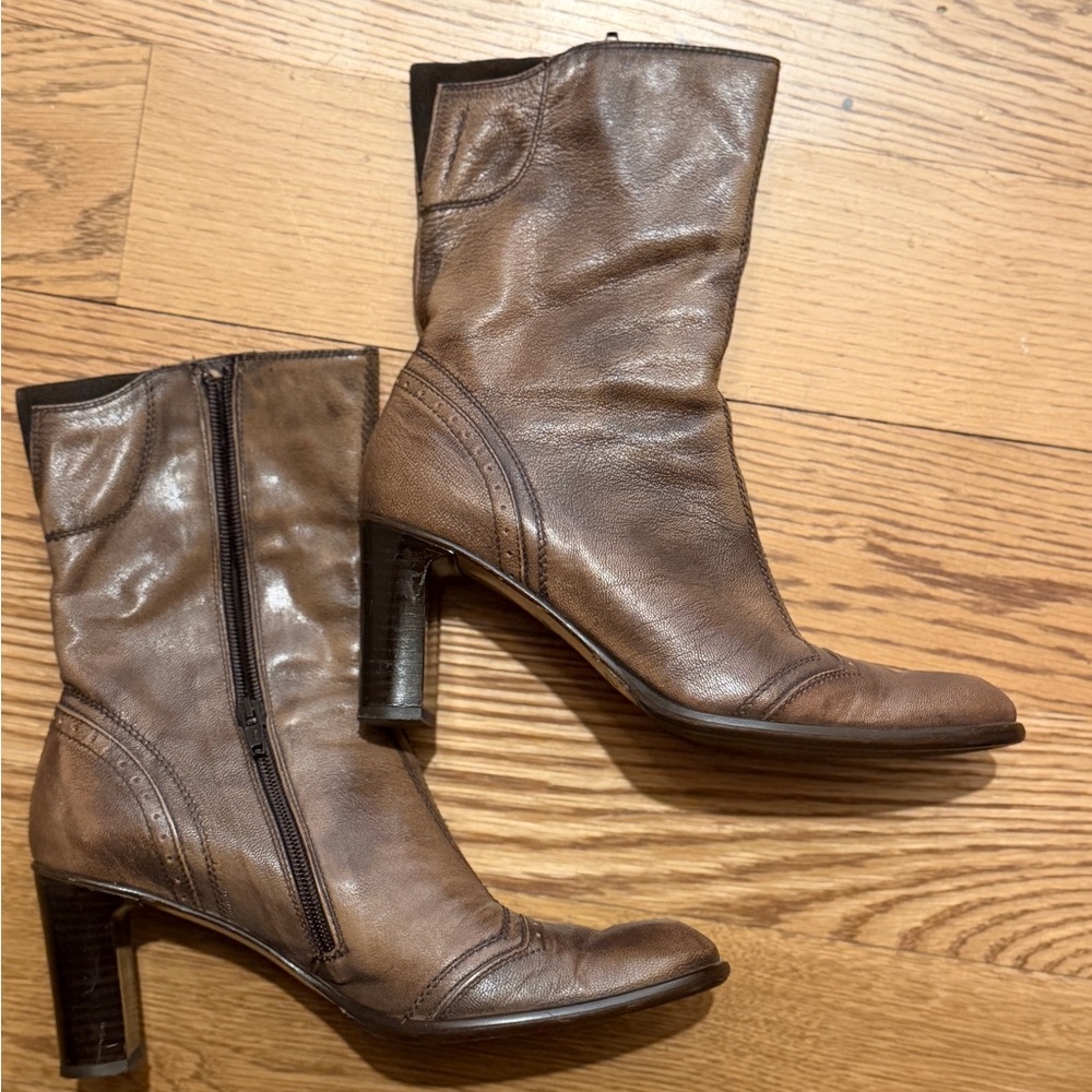 Zita Maria Women's Brown Leather Mid-Calf Heeled Boots. Size 37.5 EU